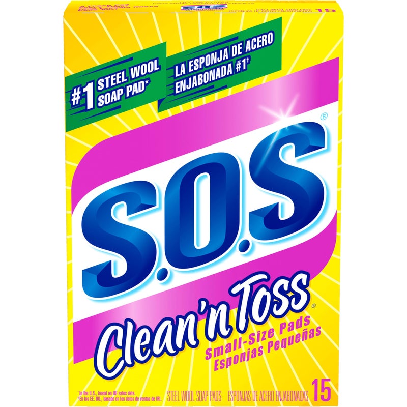 S.O.S Clean n Toss Steel Wool Soap Pads  15 Count (Pack of 6) - Image 1